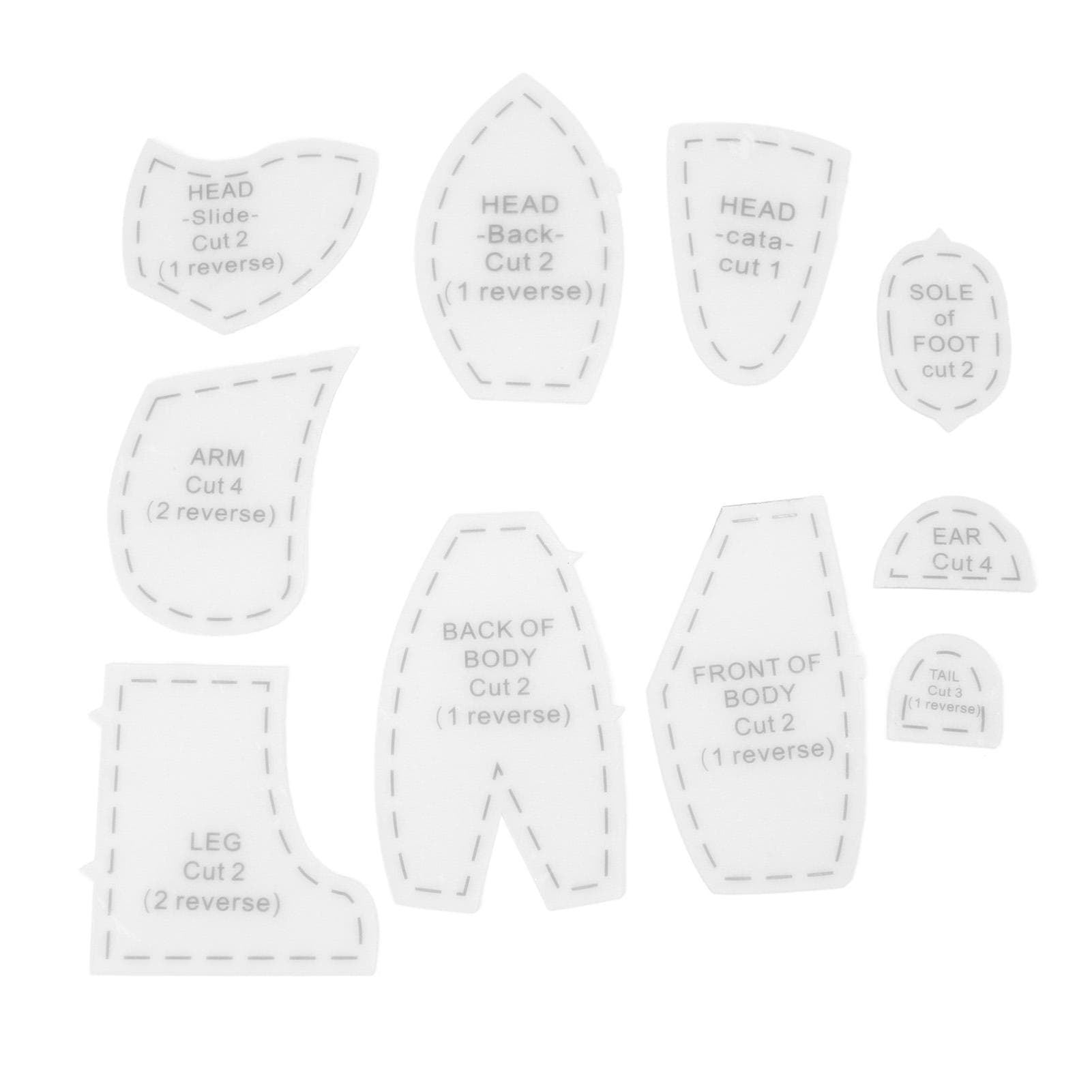 Memory Bear Template Ruler 10 Pieces Acrylic Sewing Pattern Set for Cute Doll Making Large (15 Medium (12 inch)
