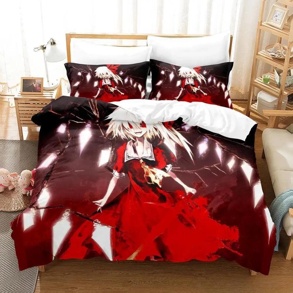Fashion Kawaii Girls Touhou Project Remilia Scarlet Bedding Set Cartoon Anime three-piece set Adult Kid Bedroom Duvet cover Sets EU Twin 135x200cm