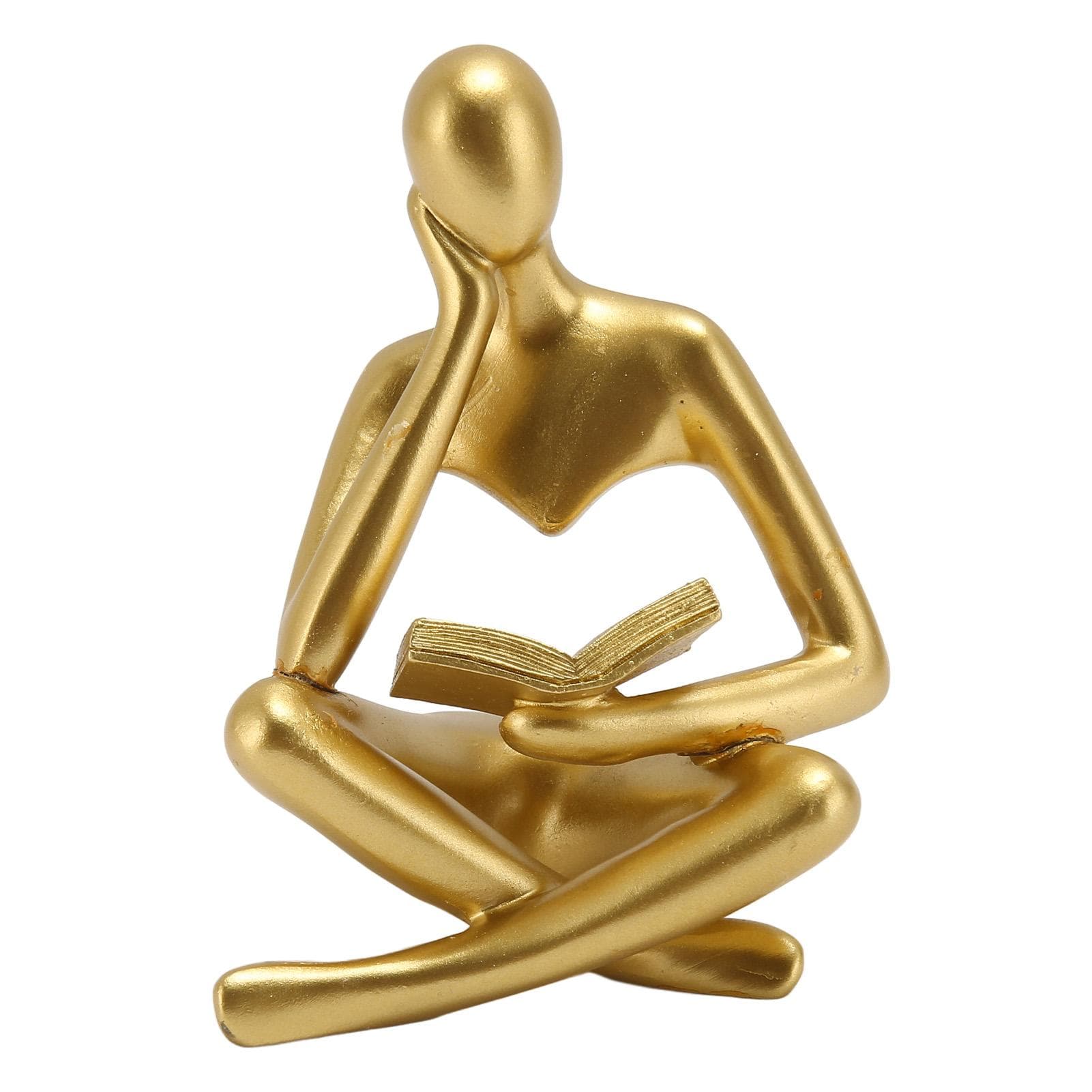 Thinker Reading Statue Resin Sitting Figure Abstract Art Ornament for Living Room Cabinet gold