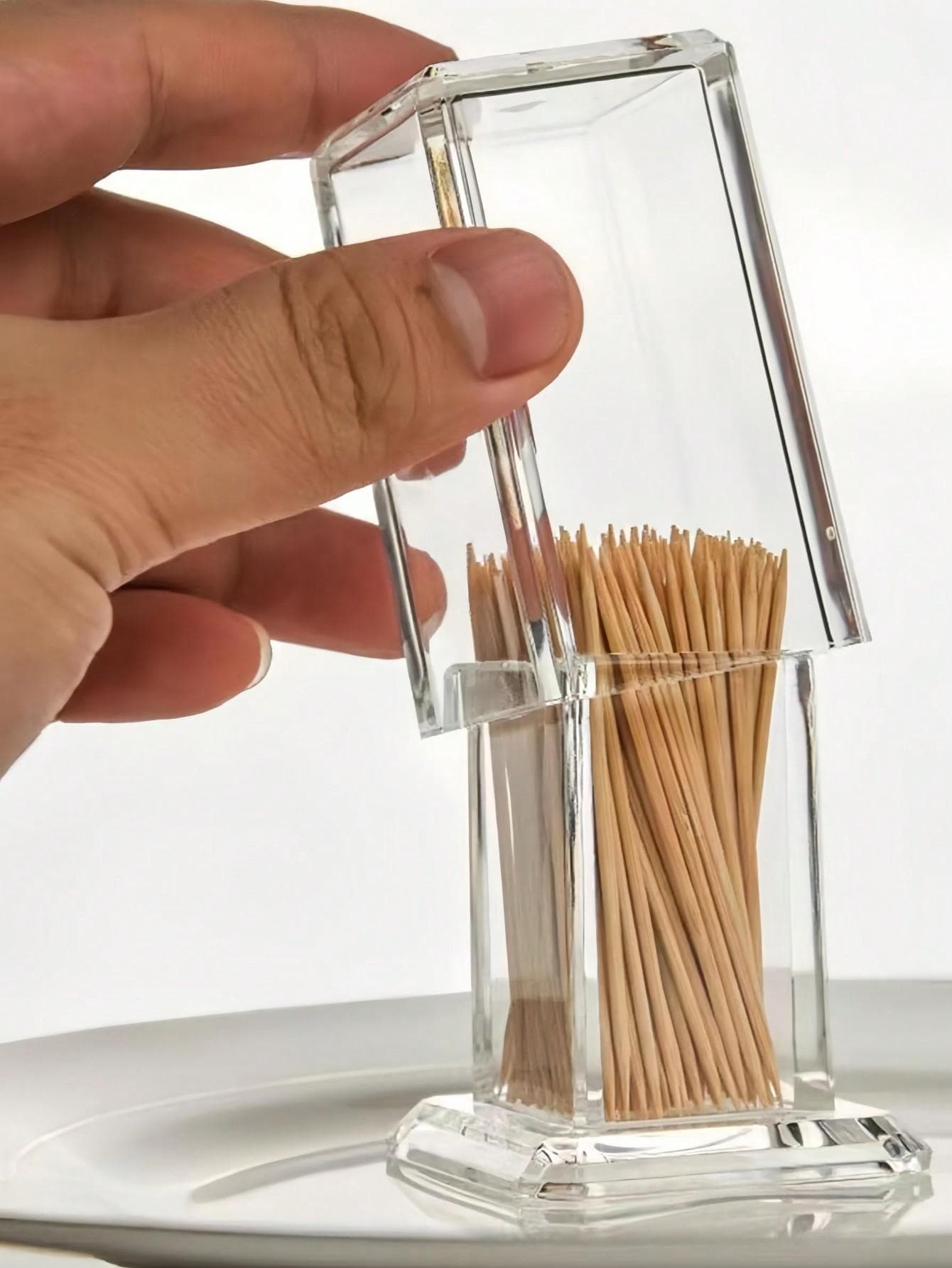 1PC PMMA Toothpick Holder, Clear Acrylic Toothpick Holder ,Minimalist Clear Toothpick Holder Dispense,Elegant Clean For Home Kitchen Storage one-size clear
