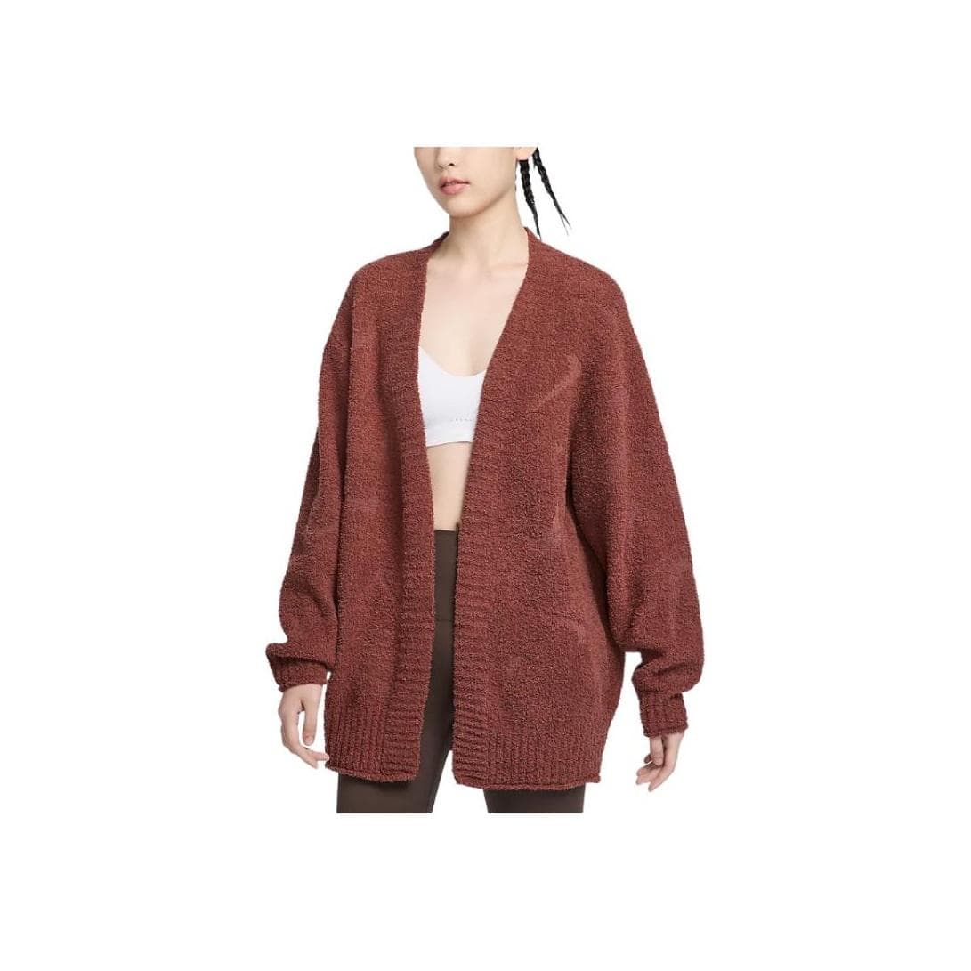 Nike Sportswear Phoenix Cozy Boucle Comfortable Soft Fashion Solid Color Knit Sweater Women tops Red-Brown FZ1712-218 L
