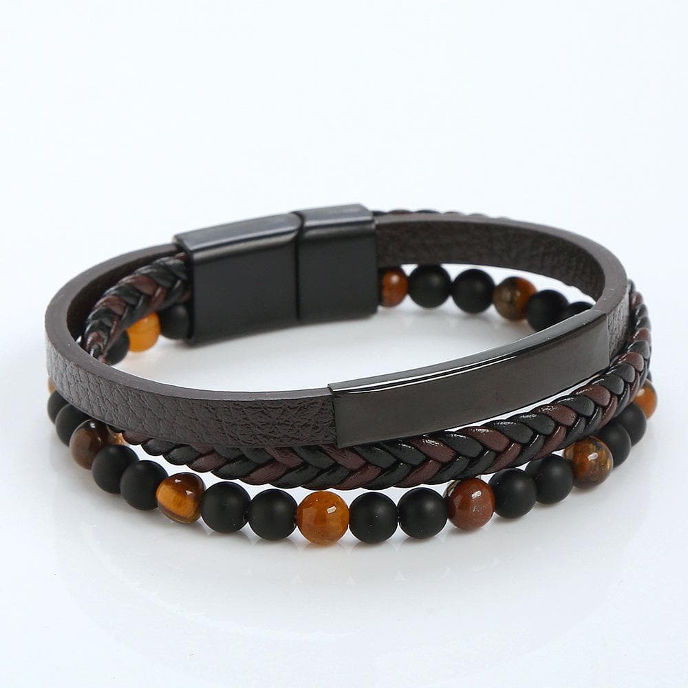 Vintage Tree of Life Leather Bracelet for Men Classic Stainless Steel Multi Layer Leather Bracelet for Male Jewelry Gift 21.5cm brown