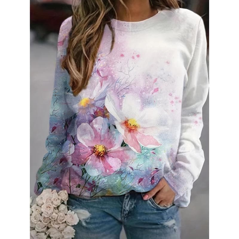 Fashion Women's Sweatshirt Floral Graphic Print Sweatshirt for Women Casual Long Sleeve Crew Neck Pullover y2k Women's Clothing L