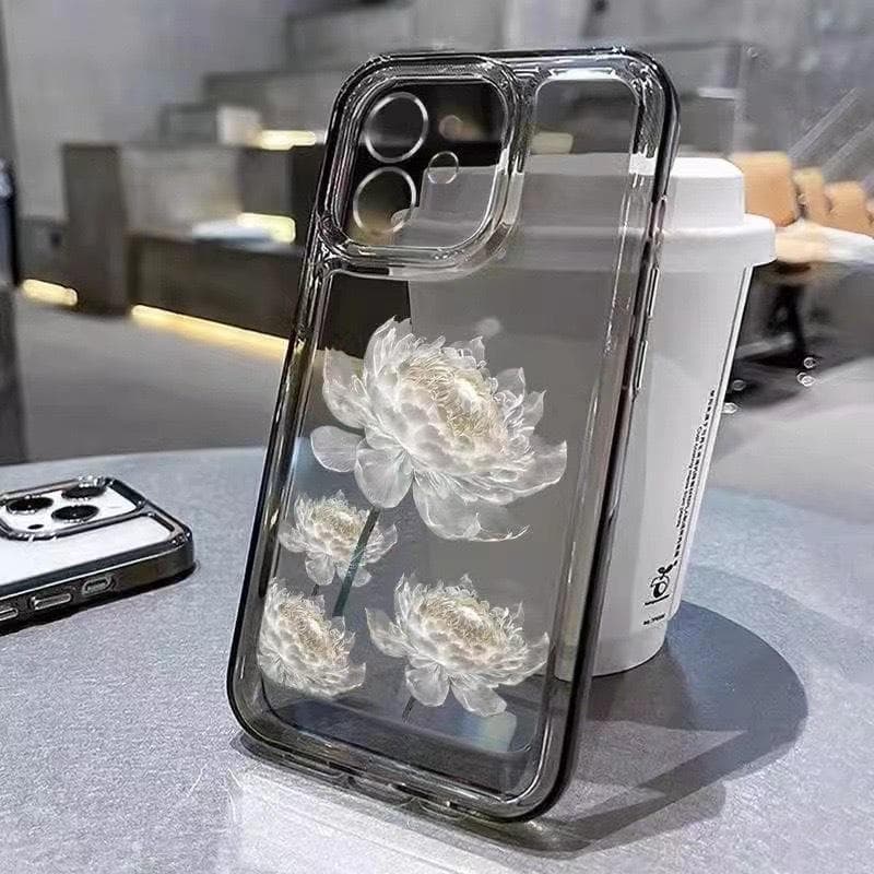 White Lotus Silicone Case: Compatible with iPhone 11/12/13/15 Pro Max, Full Protection, Anti-Fall iPhone X/XS gray/transparent