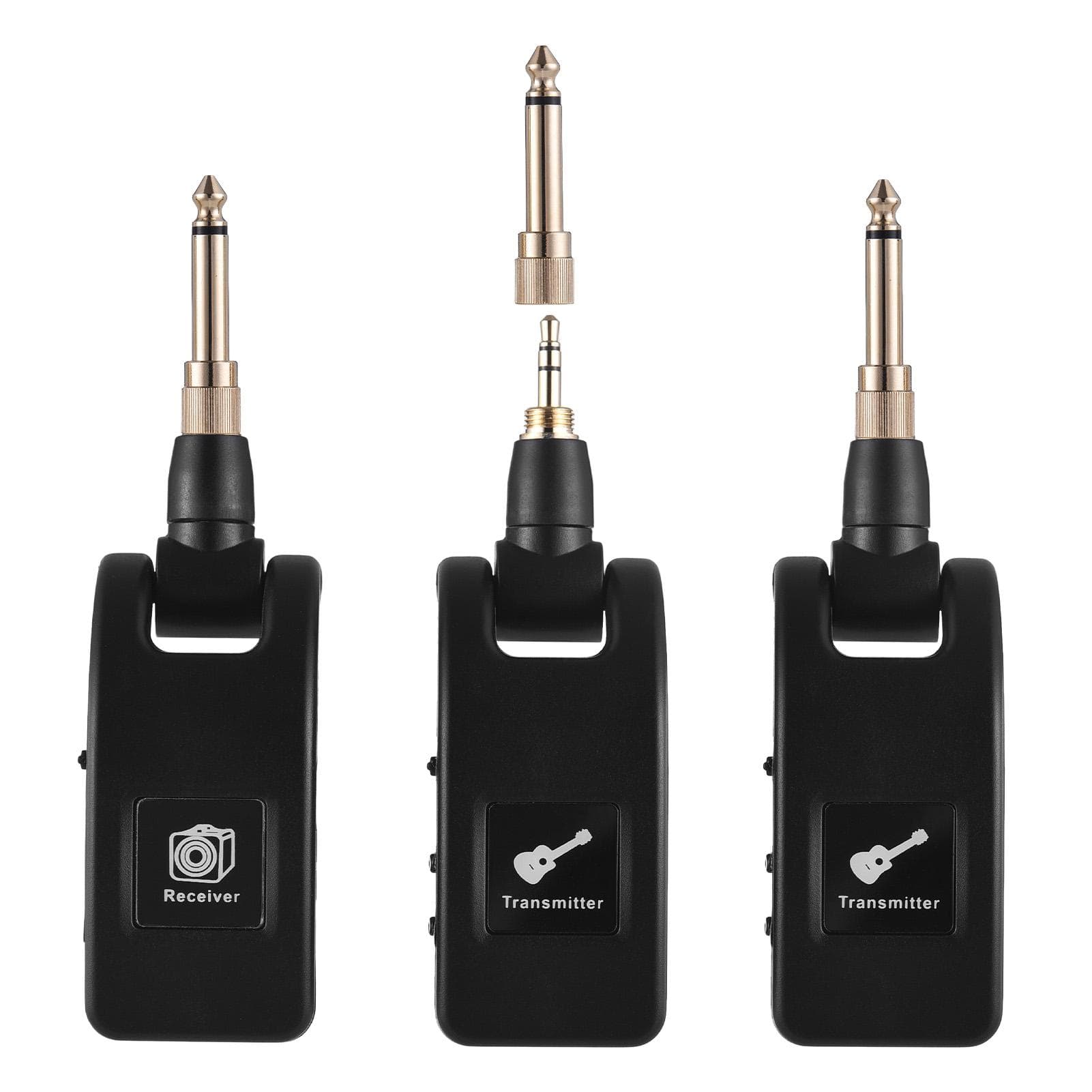 2.4G Wireless Guitar System Rechargeable Portable Transmitter Receiver Set 10 Hour Working Time 1 Receiver with 2 Transmitters black