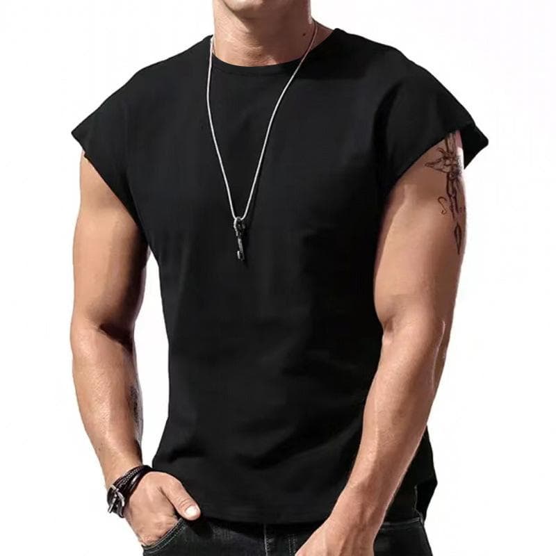 Men's Sleeveless T-shirt Summer Leisure Sports Loose Top Men Short Sleeve Bottom T Shirt for Men S black