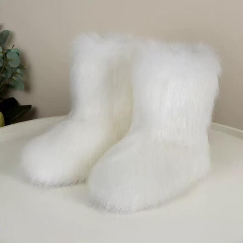 European & American Style Faux Fur Mid-Calf Snow Boots - Warm, Cold-Resistant, Plus Size for Autumn & Winter 43