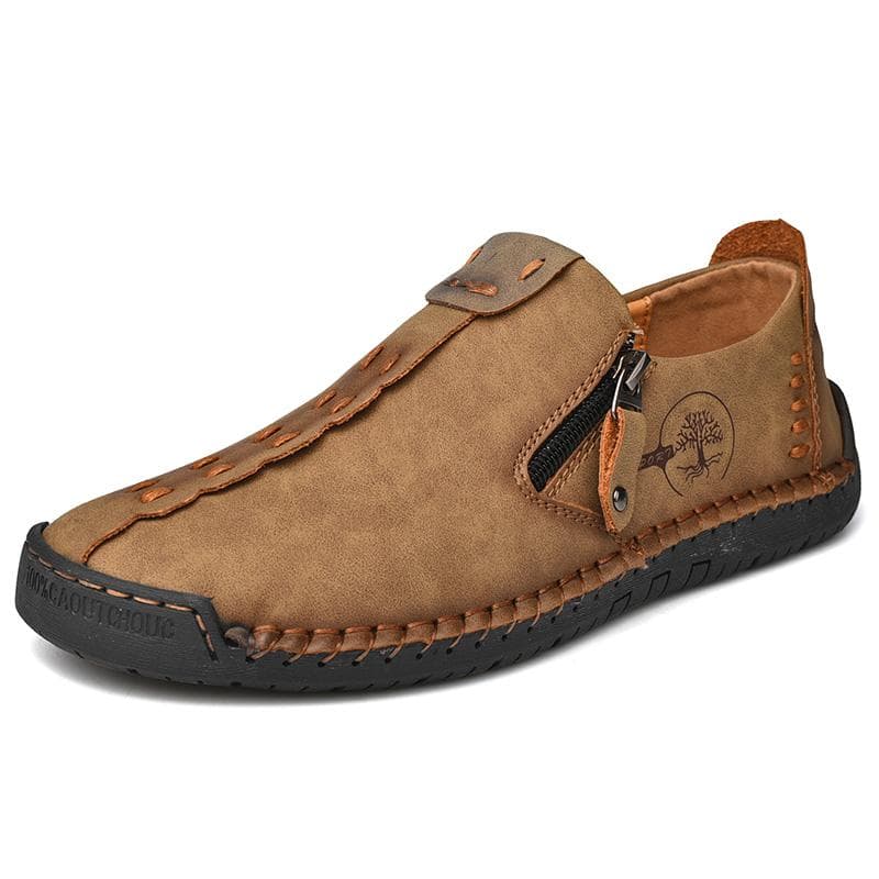 Spring and Autumn Men's Casual Leather Shoes Large Size Men's Driving Car Shoes Men's Breathable Handmade Casual Shoes 43 khaki