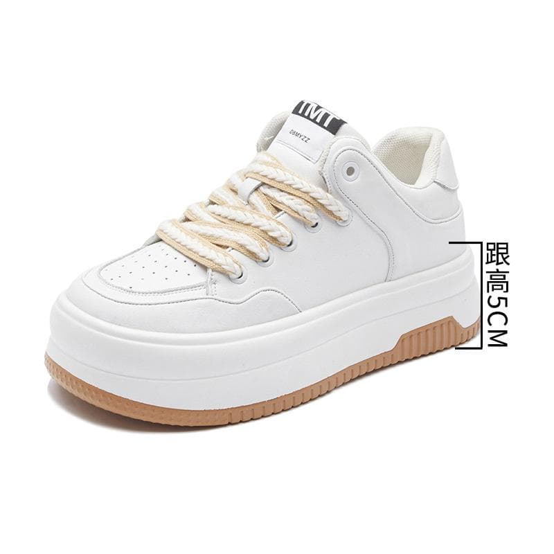 Fashion Casual Shoes Women  Spring New Muffin Big Head Sports Shoes Thick Bottom All-match Genuine Leather Small White Board Shoes Women 40