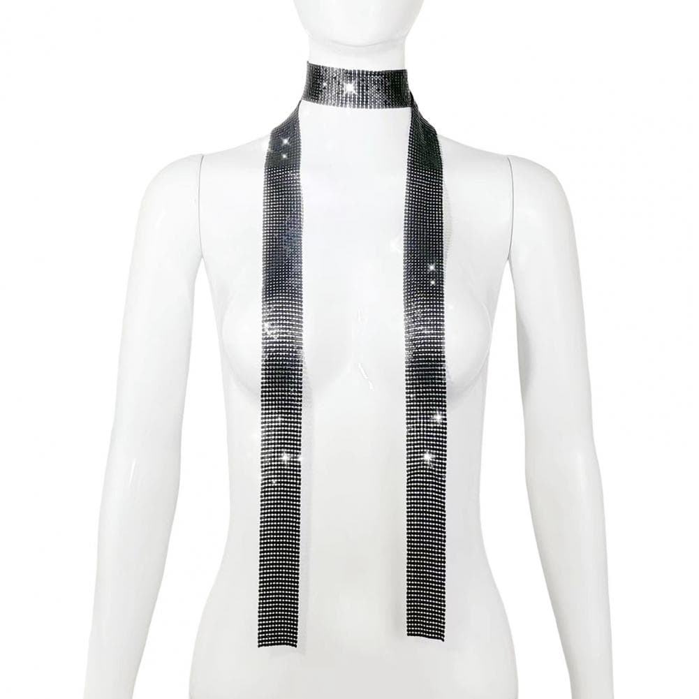 Aluminum Sequin Scarf Necklace Men Women Lightweight Sparkling Design Collar Necklace Decorative Accessory One Size black