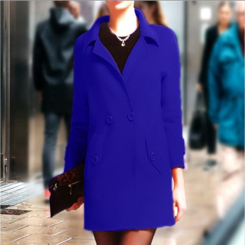 Autumn and Winter Women's Coat Woolen Medium and Long 3XL blue