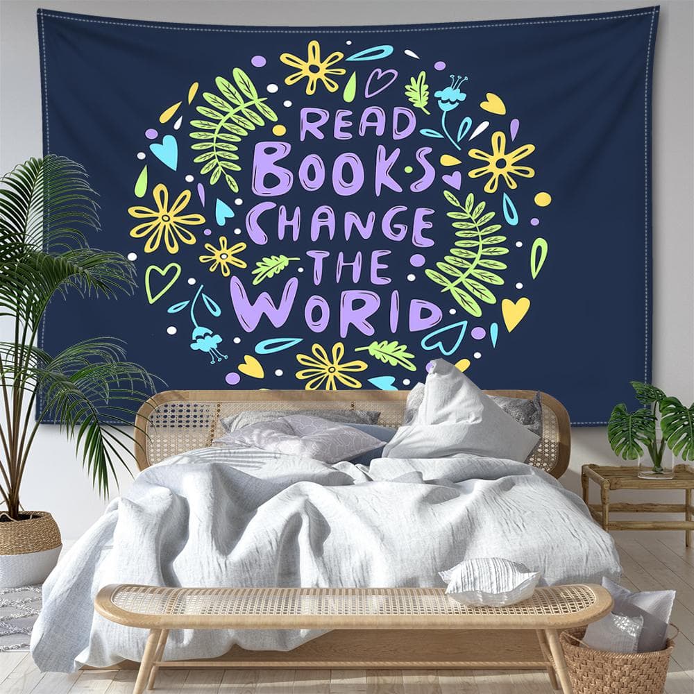 Inspirational Quotes Books Tapestry Wall Hanging Simple Cartoon Plant Letters Bohemian Modern Style Room Home Decor 95x73CM