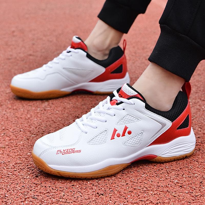Badminton Shoes Men's High -quality Composite Bottom TPR Anti -slip Resistance Leather Super Lightweight Buffer Women's Golf Shoes 43 red/white