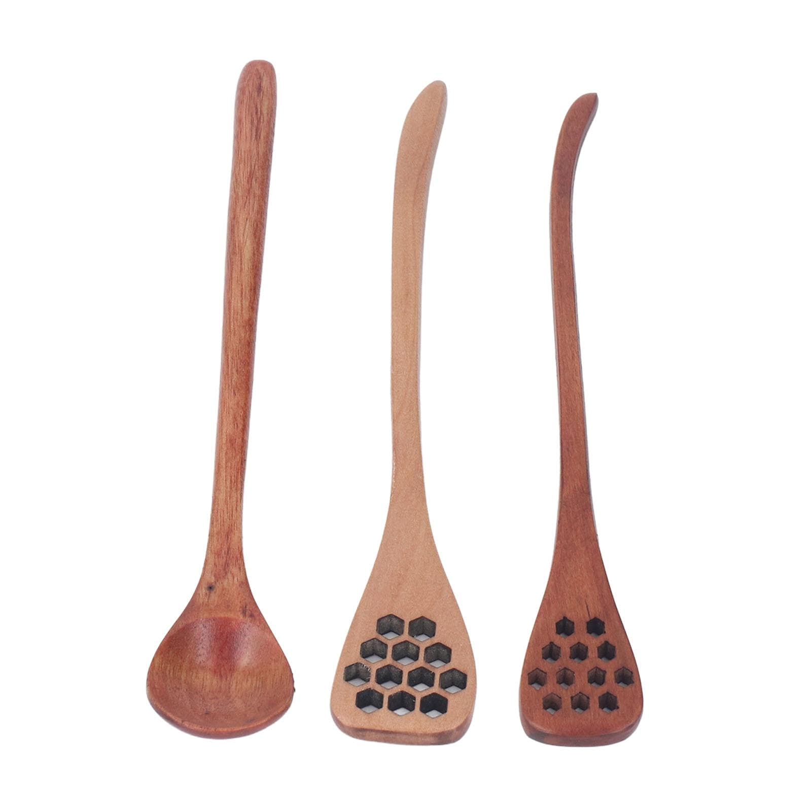 3pcs Honey Dipper Stick Multipurpose Long Handle Reusable Wooden Honey Dipper Spoon for Honey