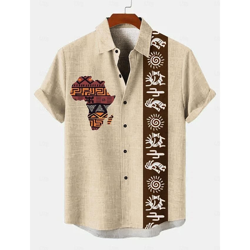 2025 Vintage African Style Men's Retro Ethnic Tribal Short Sleeve Shirts Tops Fashion Casual Vacation Streetwear Men's Shirts 4XL