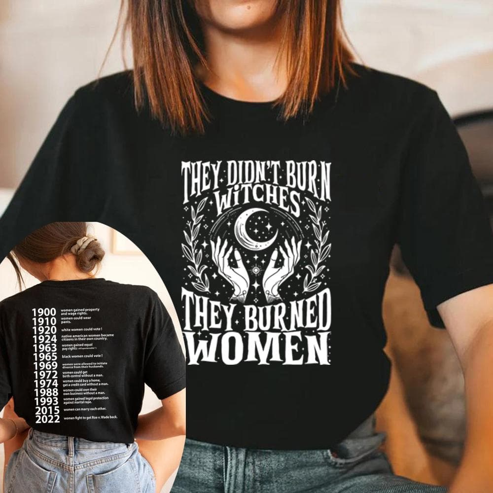 They Didn't Burn Witches They Burned Women T-Shirt Feminist Witch T Shirt Short Sleeve Graphic Tees Women's Rights Tshirt Tops L black