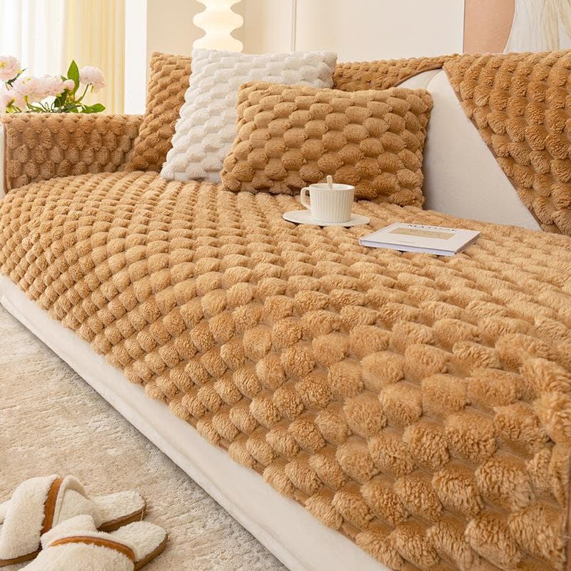 Winter Cream Wind Sofa Cushion Warm Thickened European Style Anti-skid Sofa Cover Solid Color Honeycomb Velvet Backrest Towel 50x70cm 1pcs
