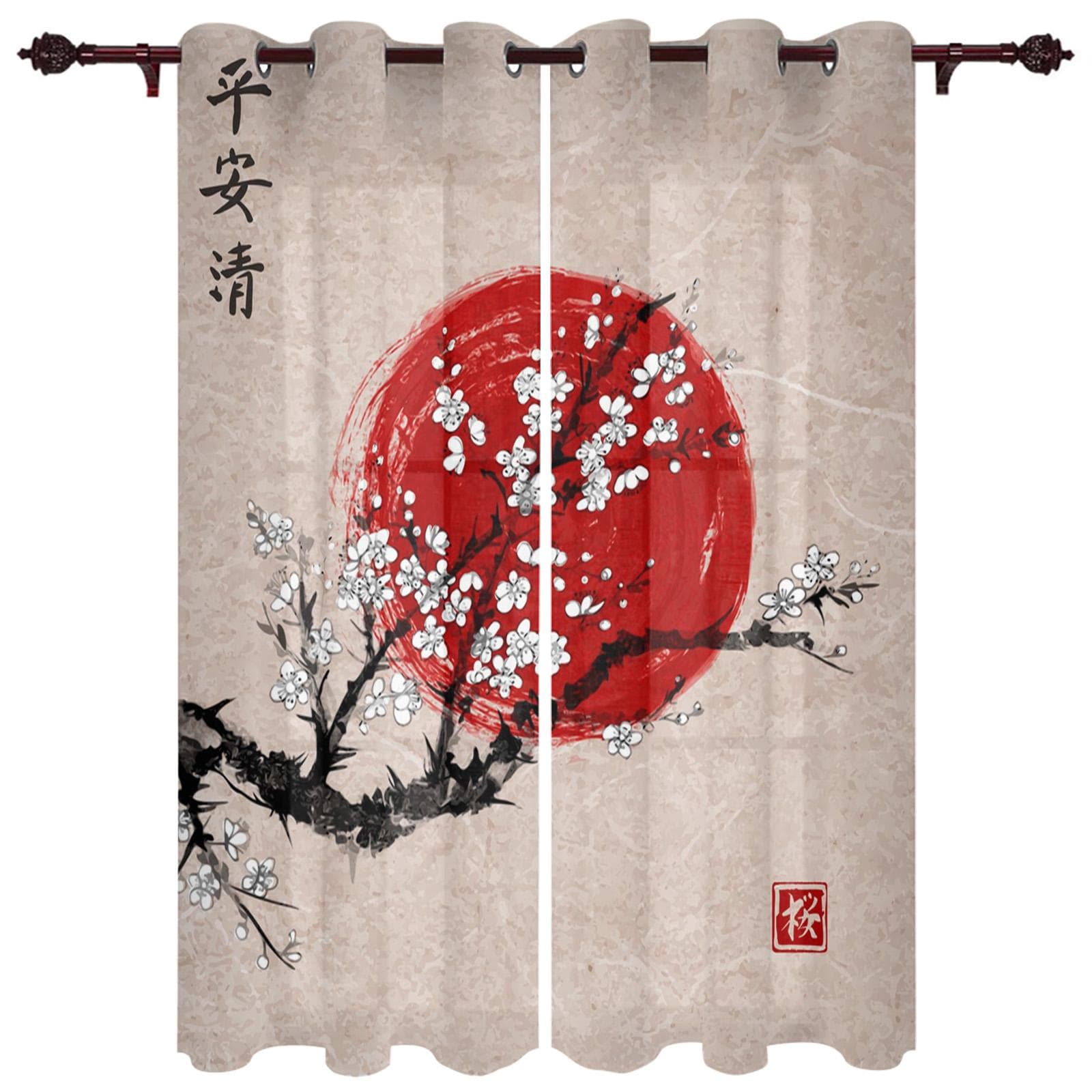 Peach Blossom Petals Leaves Window Curtains Bedroom Kitchen Drapes Panel Home Decor Curtains for Living Room 135W x 60H(cm)