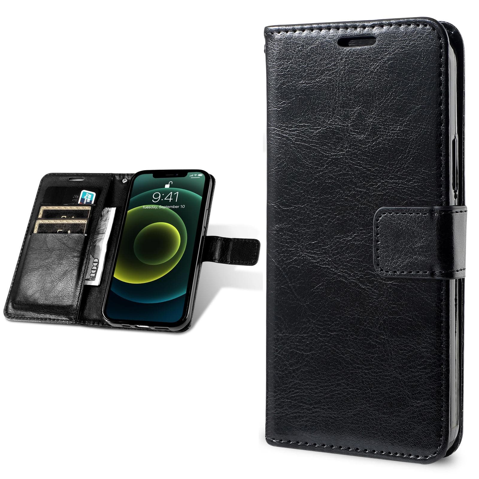 Leather Wallet Flip Case For Samsung Galaxy A14 A13 A12 A34 A54 A15 A04S A05S A22 A23 A32 A52 A53 A33 A73 A72 S21 S22 S23 FE S24 Ultra Card Slot Cover For Samsung Galaxy A52 5G black
