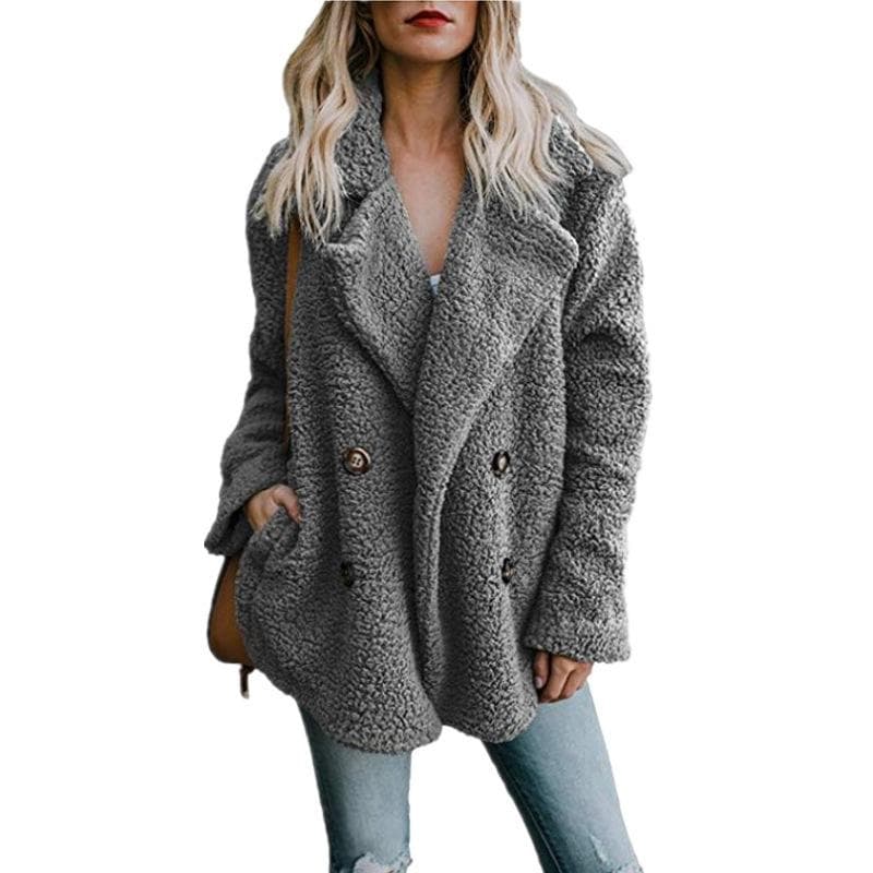 New European and American Women's Clothing Plush Button Lapel Pocket Jacket 5XL