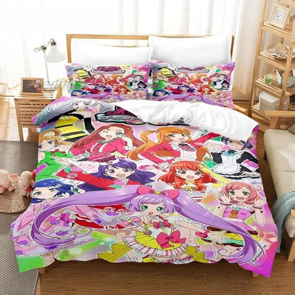 3D Kawaii Girls Idol Time Pripara Bedding Set Single Twin Full Queen King Size Bed Set Adult Kid Bedroom Anime bed sheet set 70x133cm 2pcs