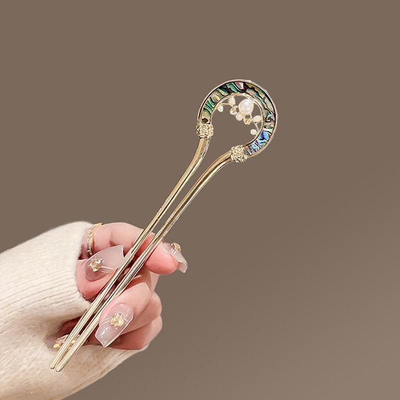 Simulation Pearl U Shape Hair Stick Retro Blue And White Porcelain U-Shaped Hanfu Hairpin Hair Accessories
