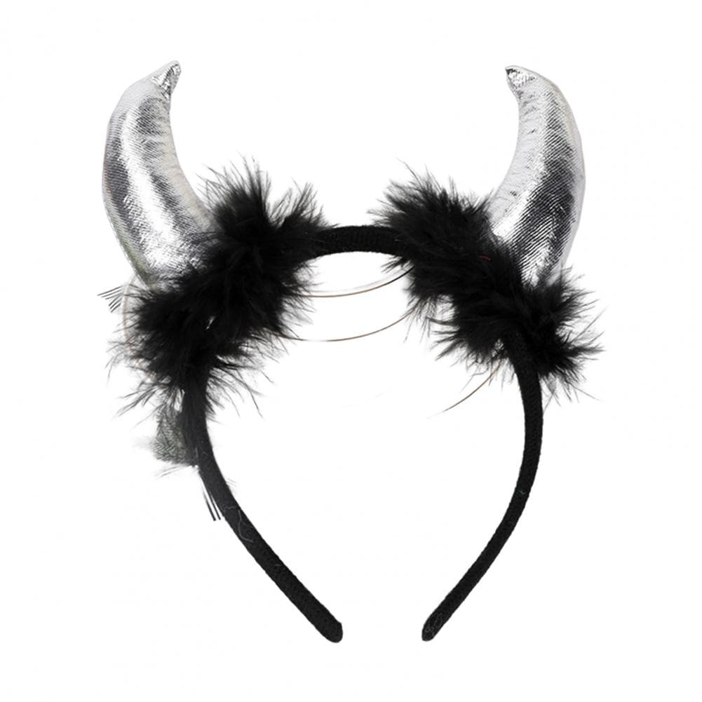 Devil Horn Decor Headband Plush Fabric Handmade Lightweight Elastic Design Hair Hoop Cosplay Parties Halloween Accessories