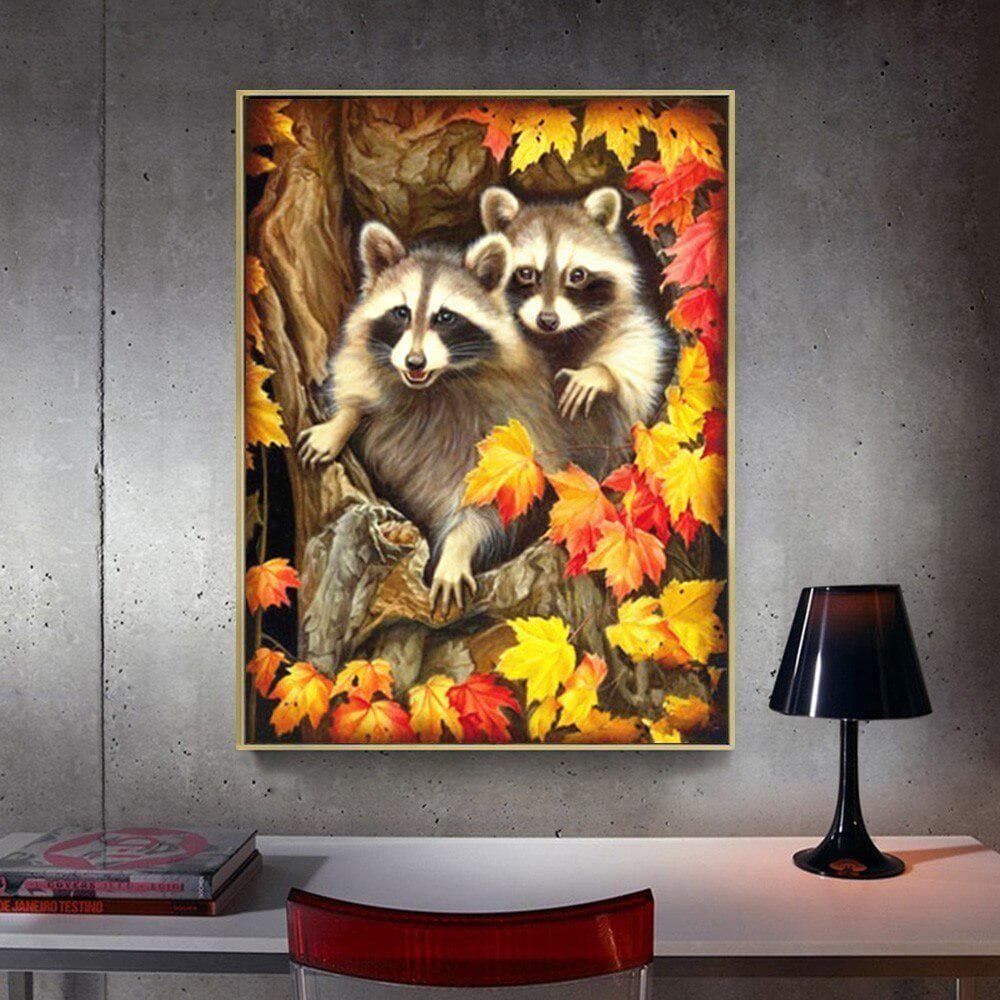 Diamond Painting Animal Diamond Embroidery Mosaic Raccoon Full Dill Round Rhinestone 20X30CM