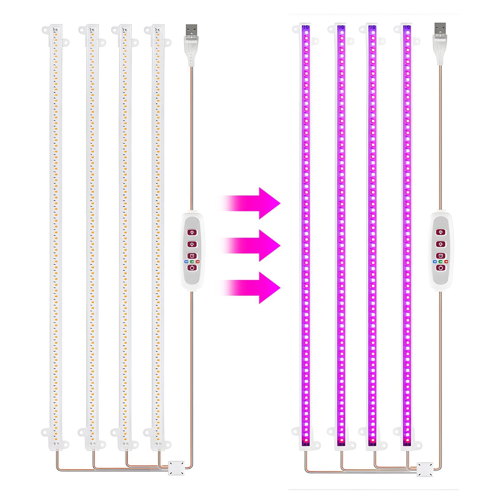 LED Plant Grow Light Strips 8W 168LED 4000K 169.2lm Bright Grow Lamp with 8H/12H/16H Timer 5 4 Bars Red Blue Light