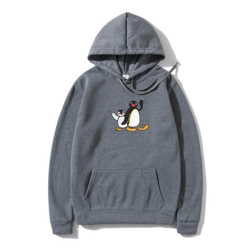 Pingu Men's Pullover Penguin Series Cartoon Meme Kids Retro Cute Funny Funny Hoody Camisas Hoodie Pullover Premium Cotton L grey