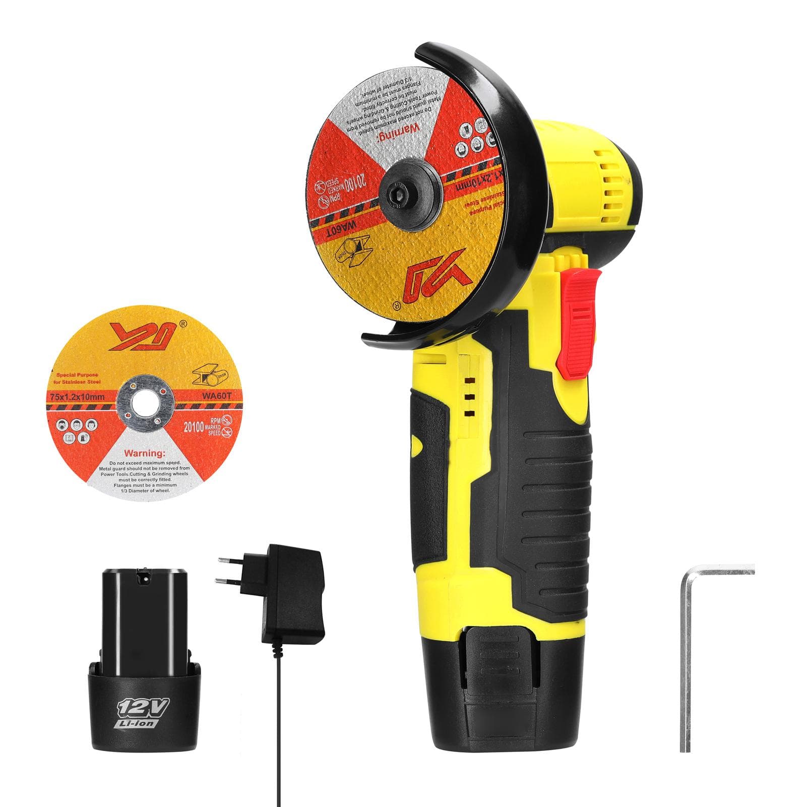 12 V Angle Grinder Handheld Portable Electric Grinder Machine Ceramic Tile Wood Multi-function EU adapter&2 batteries