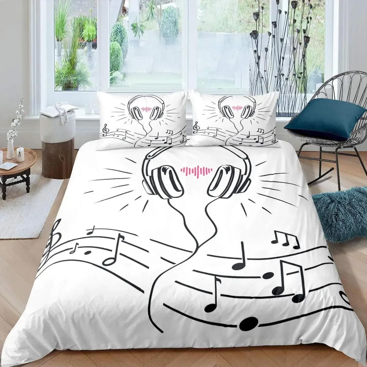 Headphone Printed Duvet Cover Set Musical Geometric Pattern Comforter Cover Boys Teens Double Queen King Polyester Qulit Cover 70x133cm 2pcs