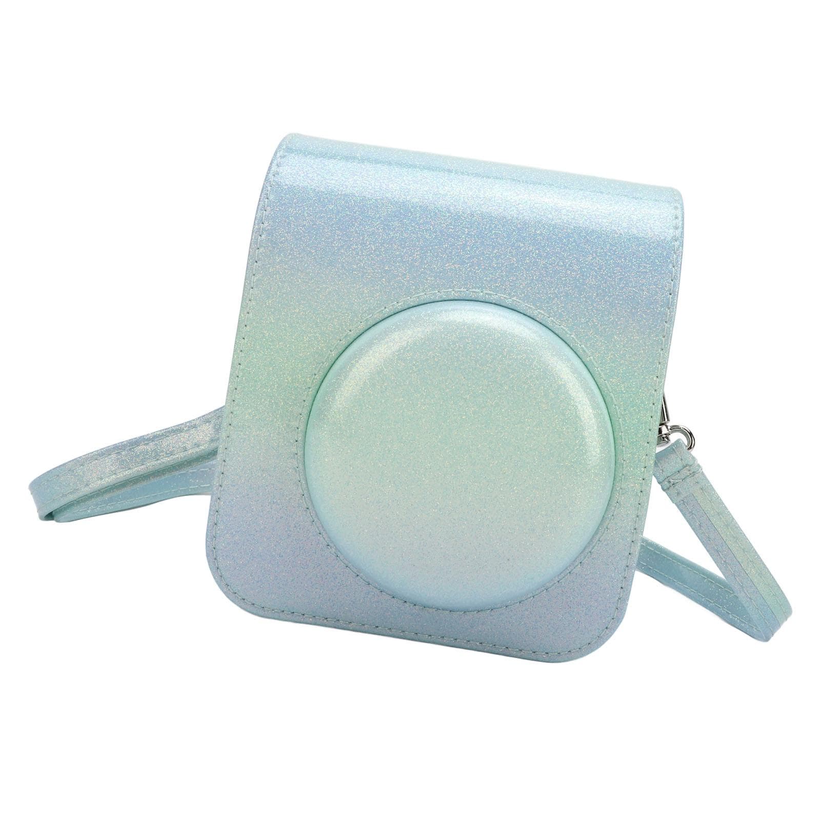Instant Camera Case Rainproof Scratch Proof PU Leather Camera Protective Bag with Shoulder Strap green