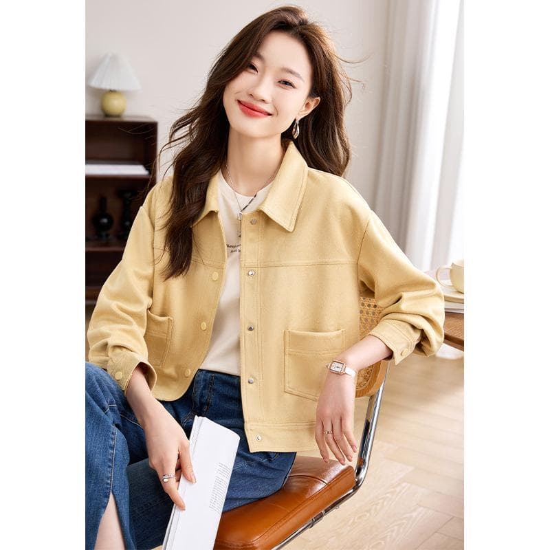 Cardigan Sweater Jacket Women's Autumn New Loose Casual Versatile Solid Color Short Jacket Top 2XL yellow