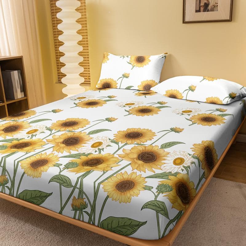 1 Simple Modern Plant Flower Printed Matte Fitted Sheet, Bedroom Printed Bed Cover, Bedding (Excluding Pillowcases) 71x132cm