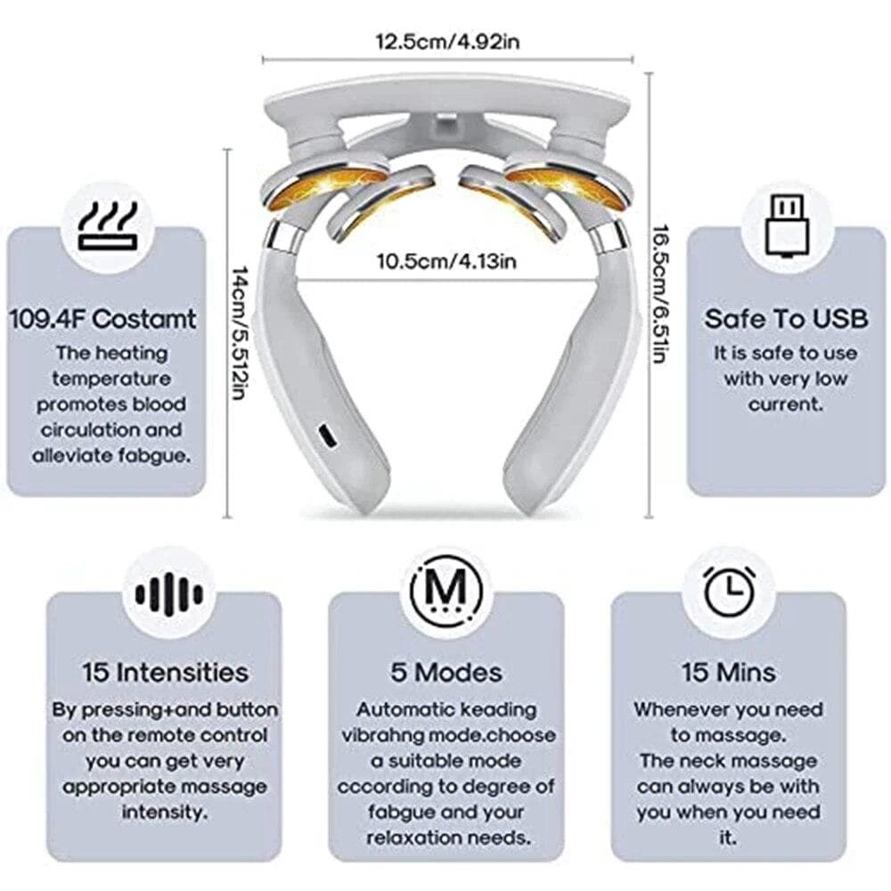 4 Heads Neck Massager Shoulder Cervical Massager Multifunctional Electric Hot Compress Pulse Neck Protector Rechargeable Massage heating voice