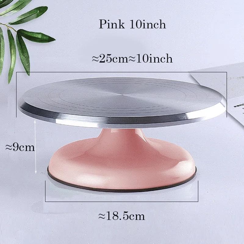 10 INCH Baking Tools Aluminum Alloy Birthday Cake Turntable Plastic Ceramic Turntable Glass Turntable Flower Mounting Table pink