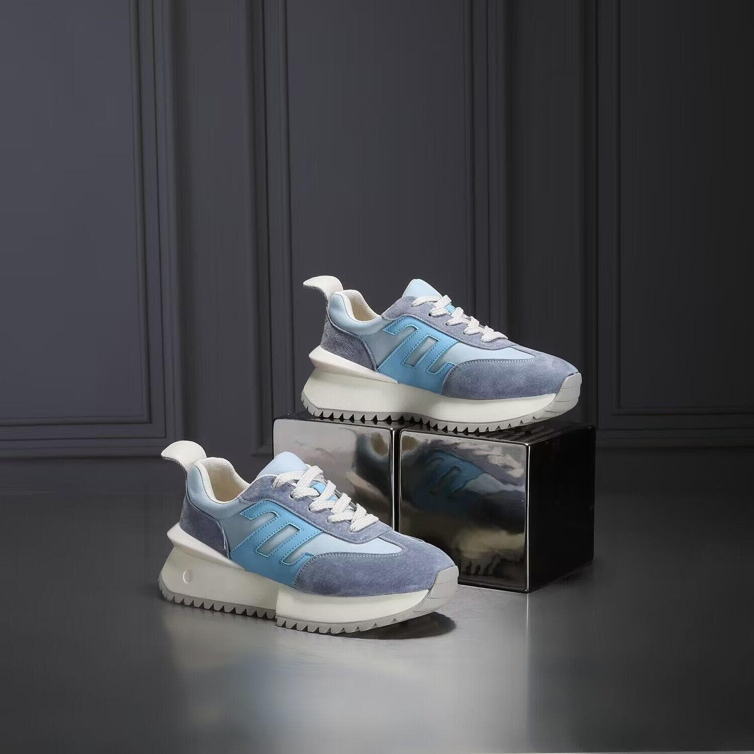 Authentic Small Waist Forrest Gump Shoes Women's Spring New Thick-soled Heightened Casual Sports Running Daddy Shoes 40 blue