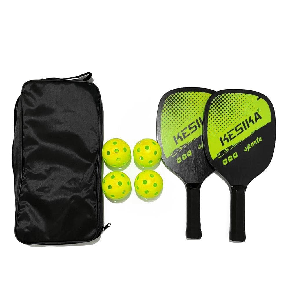 Pickleball Paddle Set Pickleball Rackets Ball Set 2 Rackets & 4 Pickleball Balls with Carrying Bag green