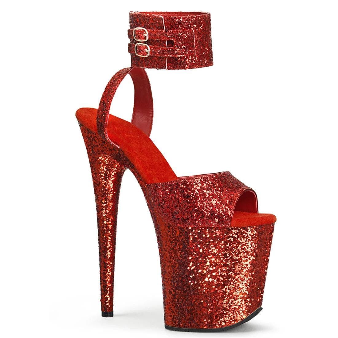20Cm High Flash Decorative Piece Waterproof Table High Heel Sandals Ankle Belt Buckle Pole Dance Sandals YKC 38 red