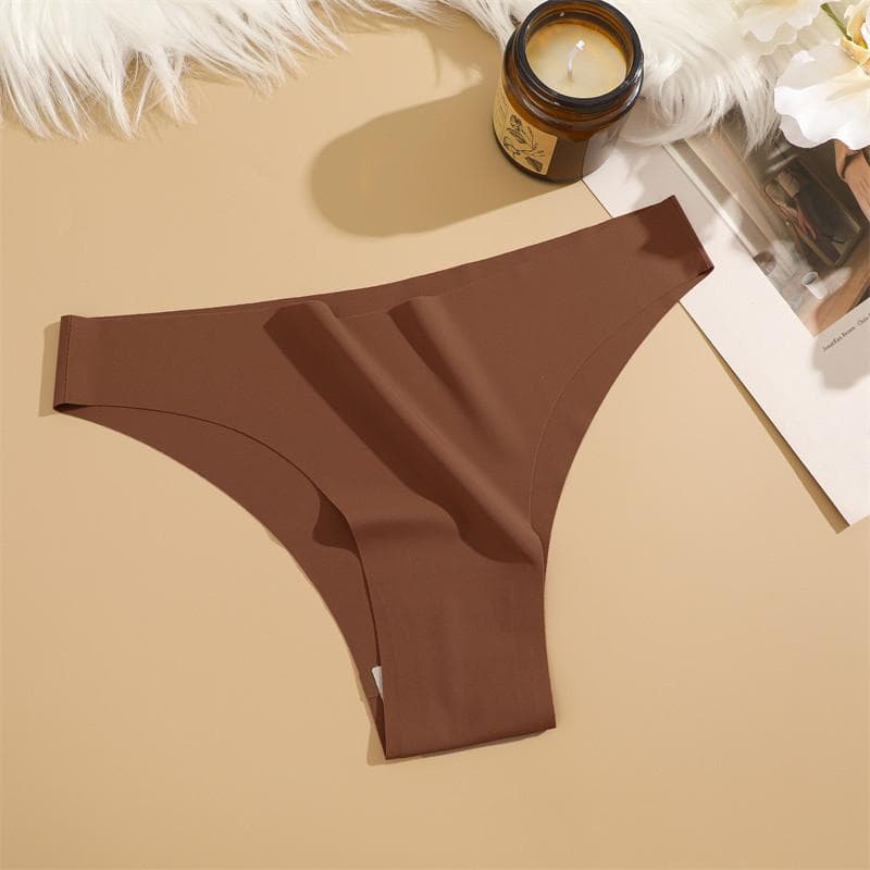 FINETOO Women Seamless and Traceless Panties Solid Color Underwear soft and Comfortable Lingerie 12 Colors L coffee