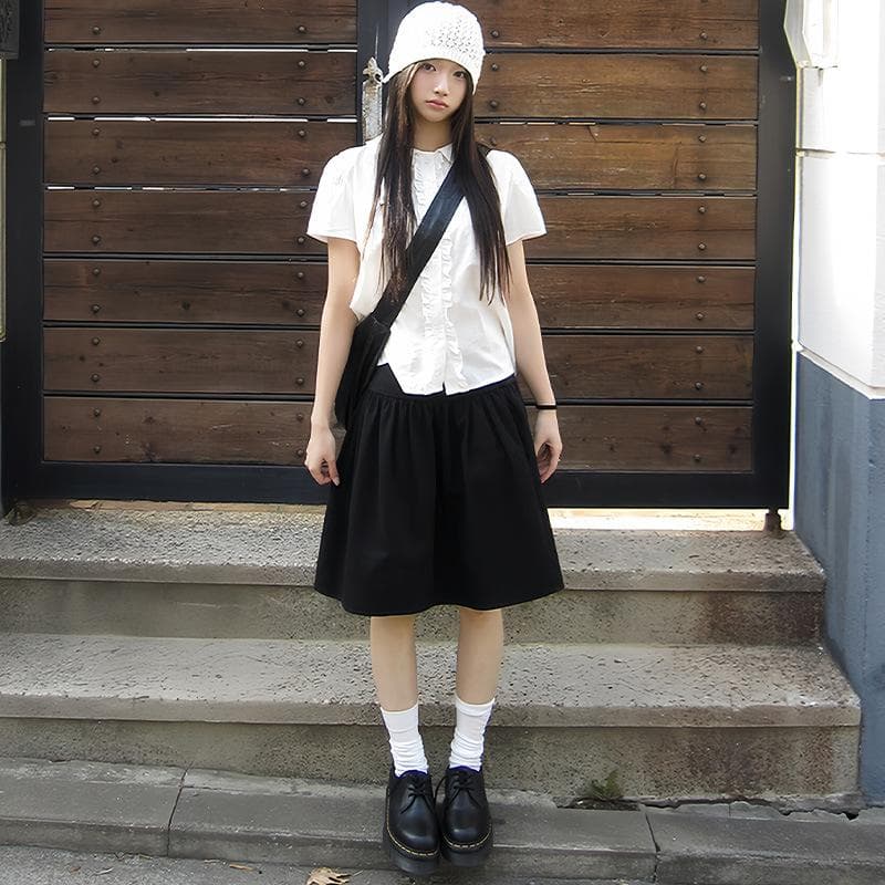 Navy Japanese Skirt for Women In Summer New High-waisted Umbrella Skirt Casual Versatile College Style A-line Short Skirt XL