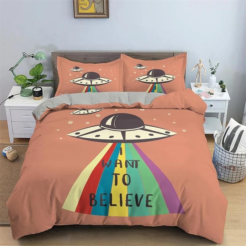 Mysterious UFO Alien Bedding Set,Duvet Cover Comforter Bed Set Quilt Cover Pillowcase,King Queen Twin Size Boys Girls Adults 180x210cm 3pcs