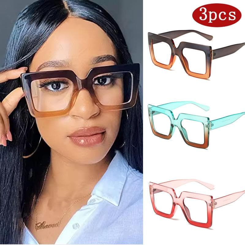 3pcs Large Square Frame Clear Lens Glasses Color Block Fashion Decorative Computer Spectacles For Women Men