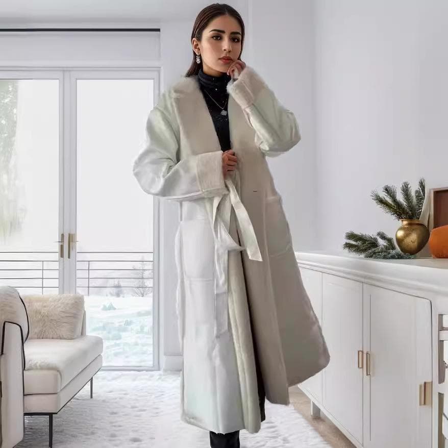 Autumn and Winter Women's Clothing Extended Casual Thickened Trench Coat Loose Fashion Leather Jacket XL white
