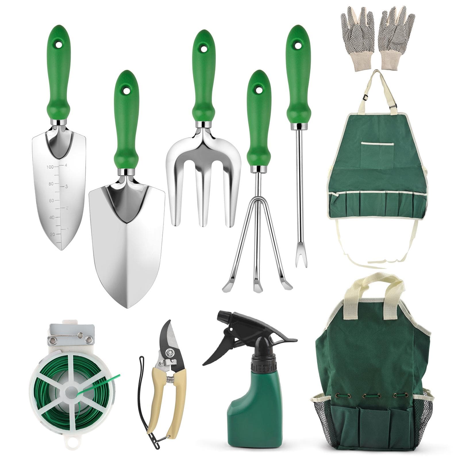 Garden Tool Set, Outdoor Heavy Duty Gardening Work Set with Ergonomic Handle, Garden Planting Tools green