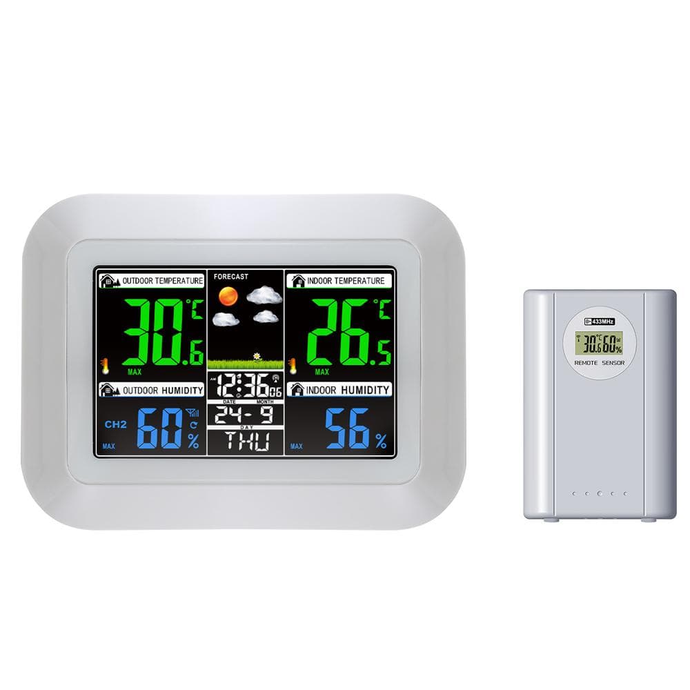 Multifunctional Wireless HomeOffice Weather Station Color Digital Display Clock 433MHz Outdoor and black white