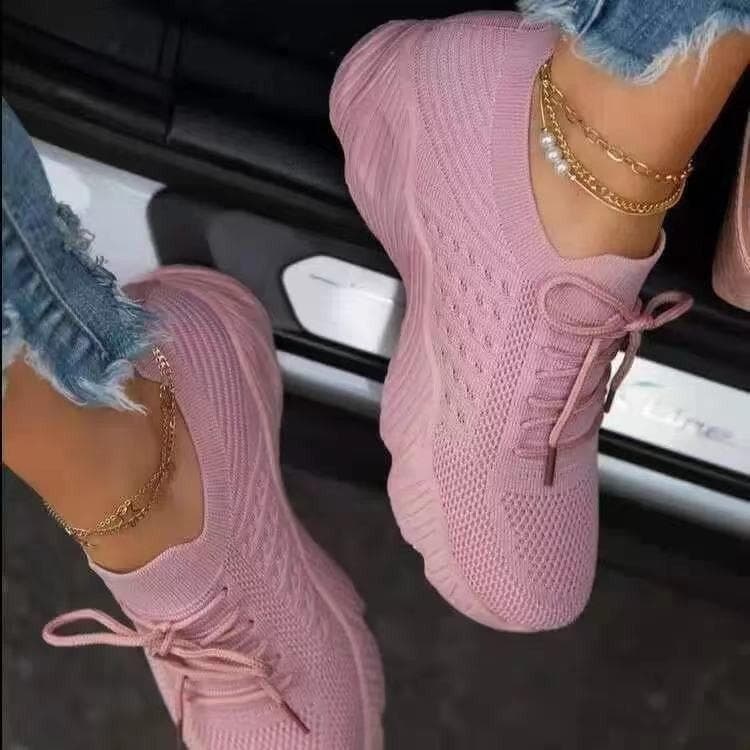 Mesh Breathable Women Casual Sneakers Lace-up Vulcanized Shoes Ladies Platform Sneakers Female Shoes Plus Size 40 pink