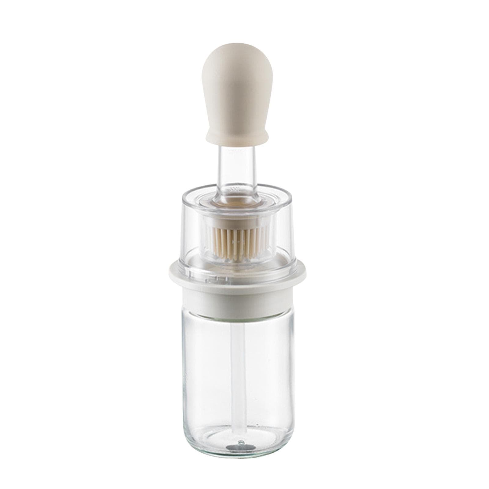 2 in 1 Oil Dispenser Bottle Heat Resistant Portable Oil Saving Container With Soft Silicone Brush White