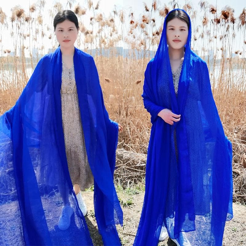 Extra Large Size Shawl Solid Color Scarf Women's Fashion Scarf Chiffon Dance Scarf Sunscreen Beach Towel, Max. size is 3*1.5m (±5-10cm errors) L: 3M * W: 1.5M sapphire blue